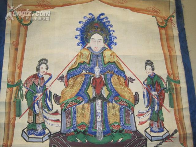 清代手绘一张绢本老神像画(不知为何神) 尺寸为69*122