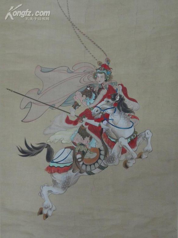 刘子铸国画精品(工笔重彩刀马人物画"花木兰")绢本 画心133厘米.58.