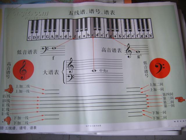 初中音乐教学挂图(乐理图1):五线谱,谱号,谱表(尺寸:75x52厘米)