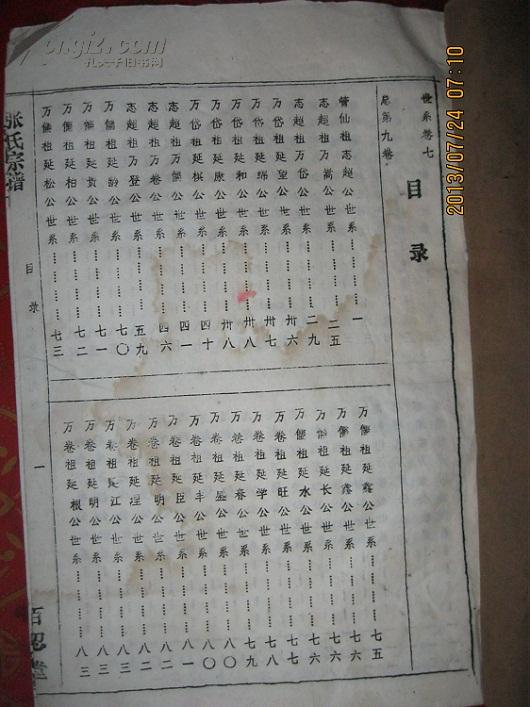 张氏宗谱世系卷七总第九卷百忍堂辈字志仕正文邦万民朝上国延庆本