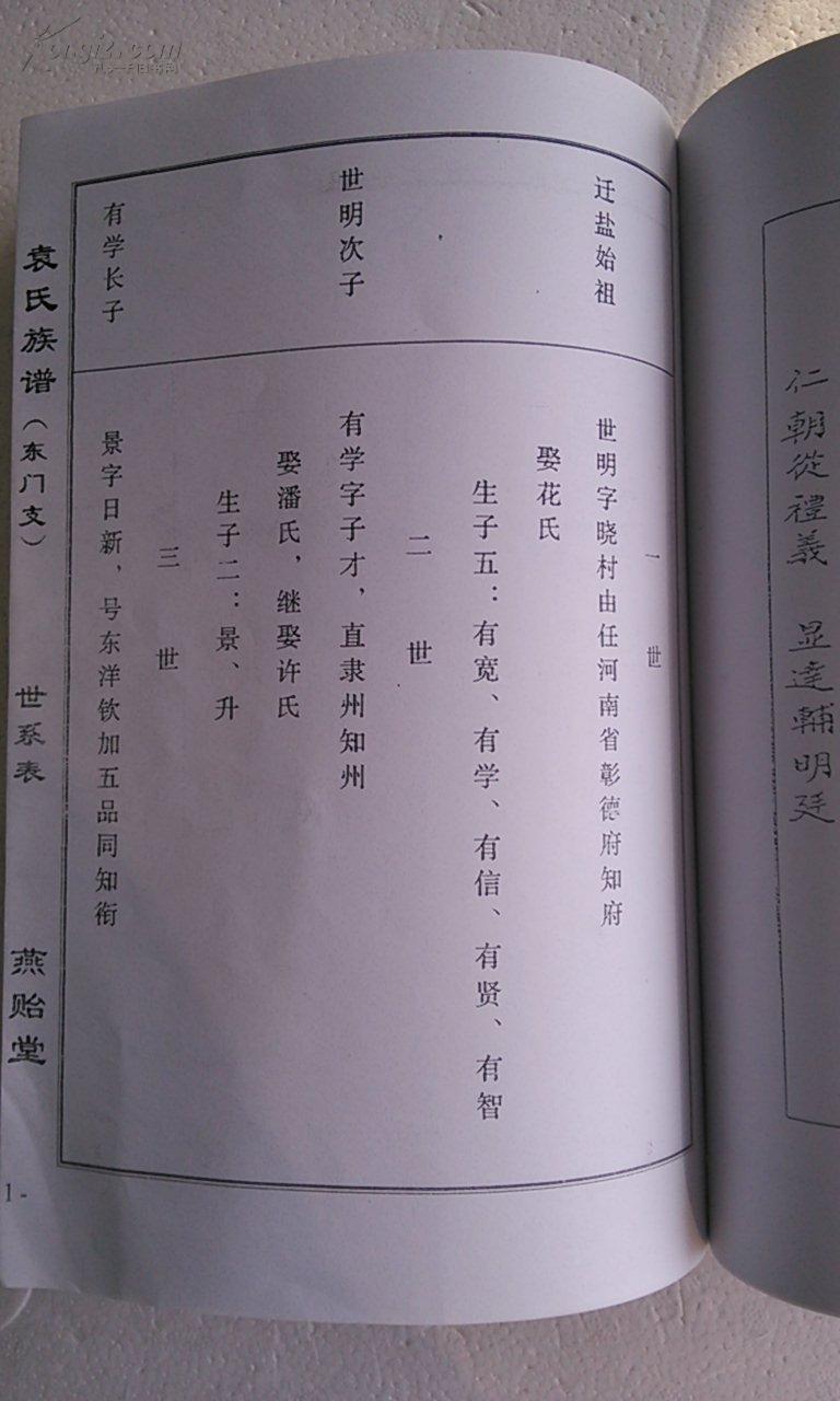 复印件袁氏族谱汝南郡燕贻堂袁家庄东门支16开66页2005年版本