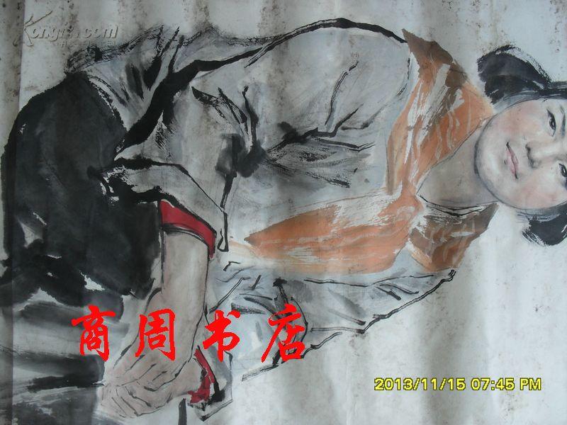 湖南著名画家姜坤早期人物画两张合卖