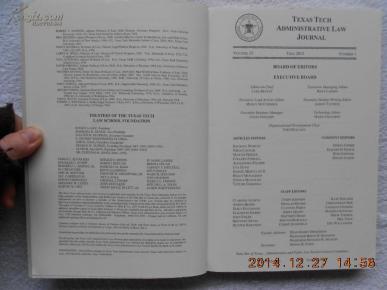 texas tech administrative law journal vol.15,book1 德州理工行政法杂志vol.15.1,英文原版,美国德州理工大学法学院2013年版