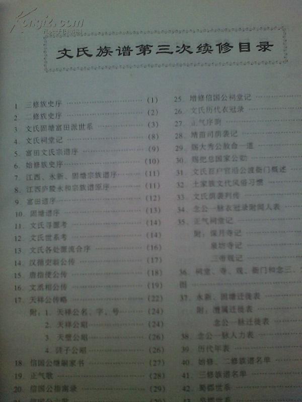文天祥的后代《石门文氏族谱》正气堂 念三公世系 精装610页 1998年