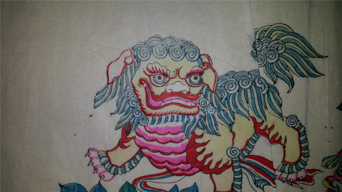 杨家埠木版年画版画大全之196197狮子滚绣球一对5844cm