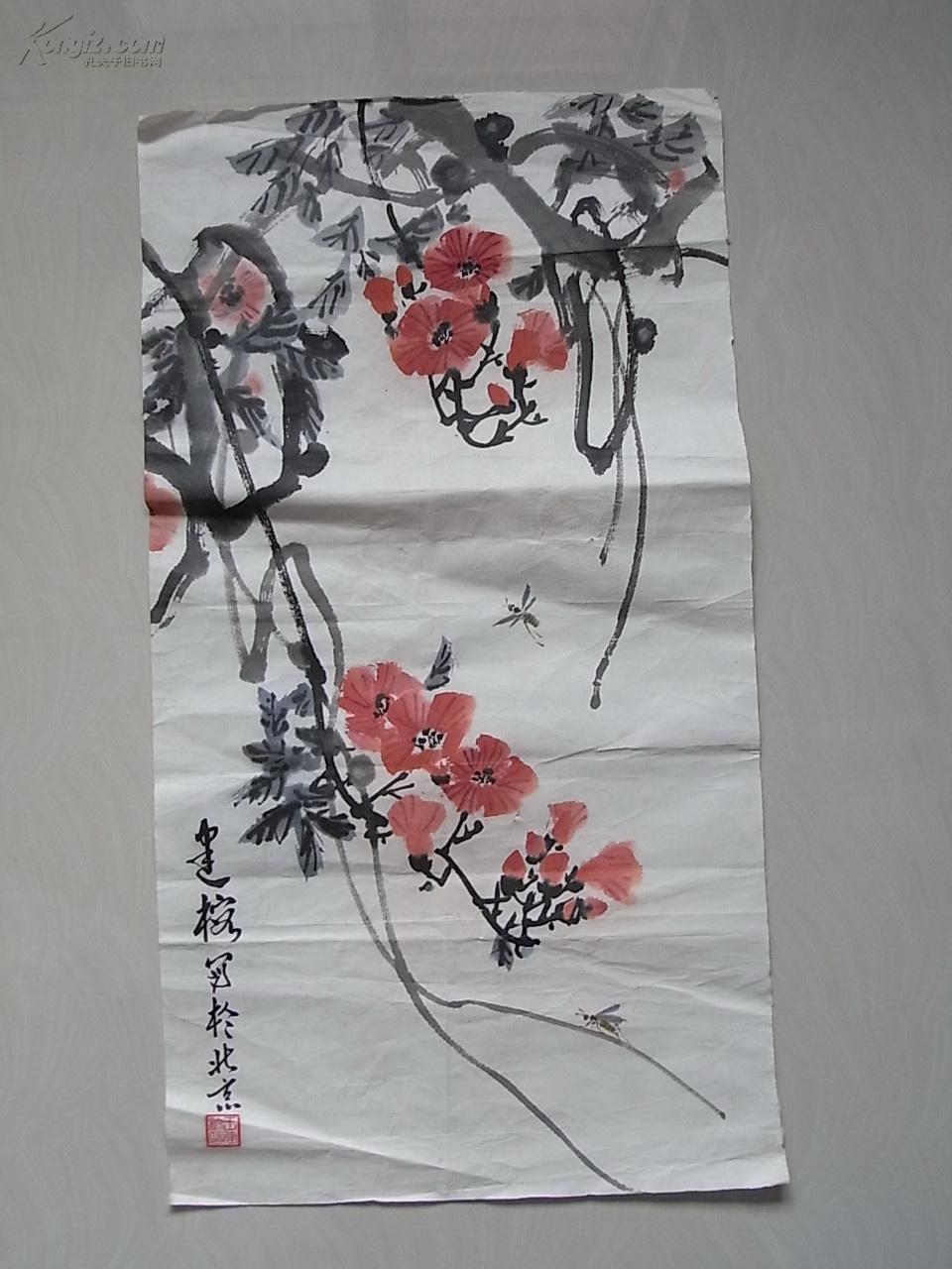 王建榕国画 凌霄花 65X35厘米