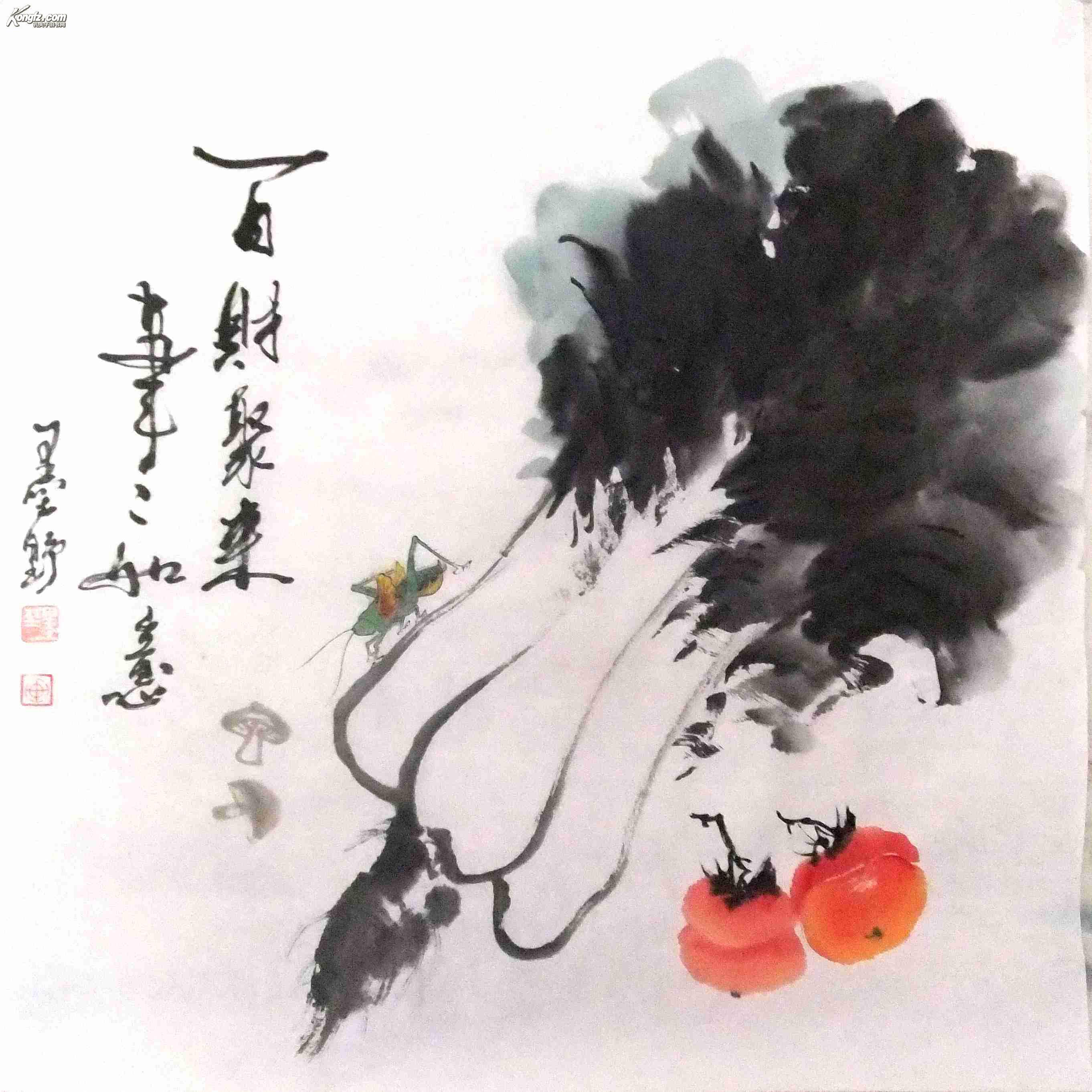 国画白菜 百财聚来 事事如意 61x61 未裱
