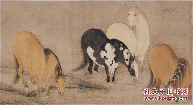 唐-韩干--马十六匹图-32x380 国画 走兽 高仿真水墨复制品画 仿古画