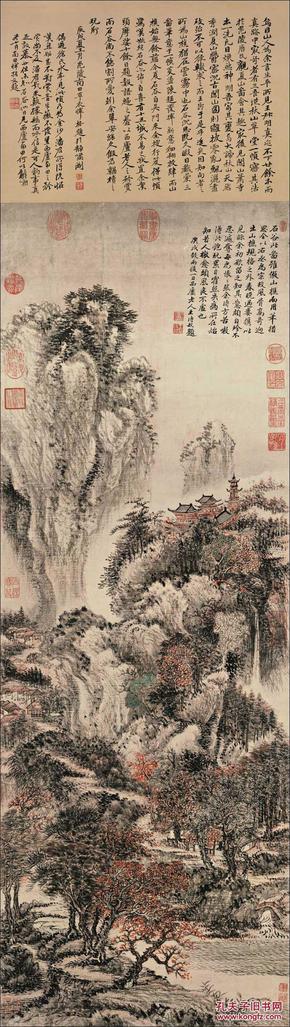 定制 清 王翚 溪山红树图轴 山水 条幅包装裱 数字版画 仿古卷轴 名家