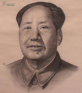 七十年代左右 毛,刘,朱,周等名人头像 手绘4幅 长约75