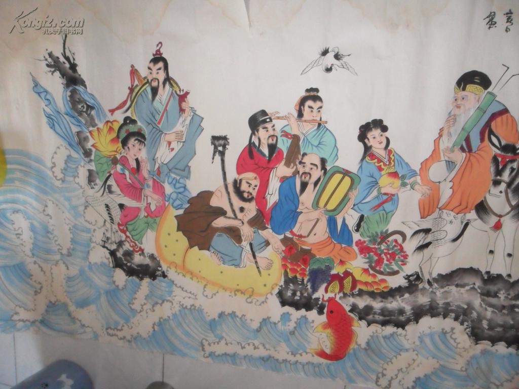 文革时期巨幅手绘人物精品 八仙过海 尺寸180*97厘米