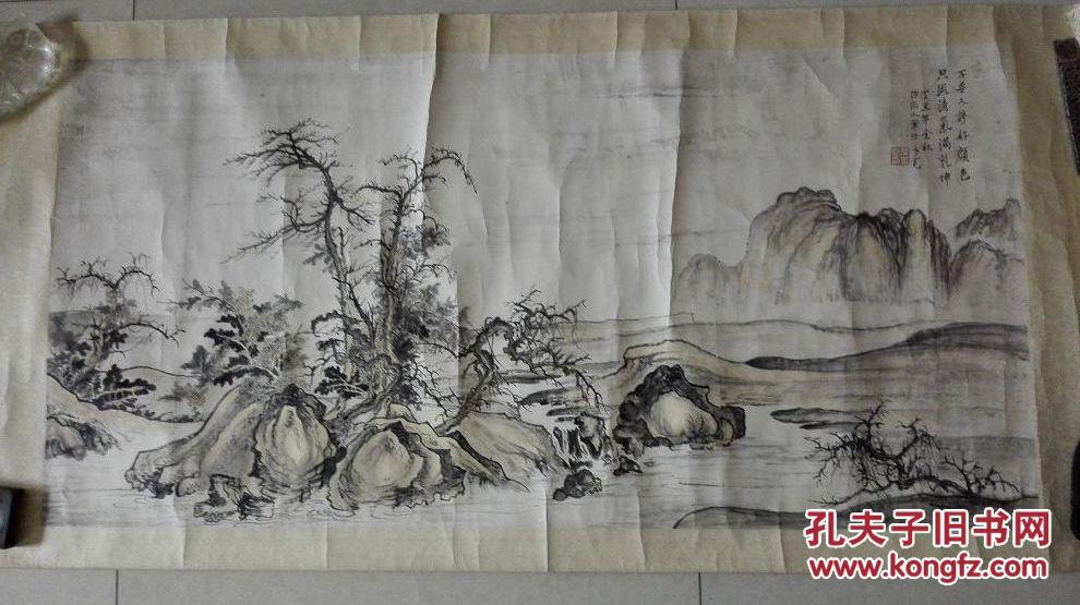 1991年无锡名家侯步宽浅绛山水 仿宋人笔法>8平尺横幅(功力好)