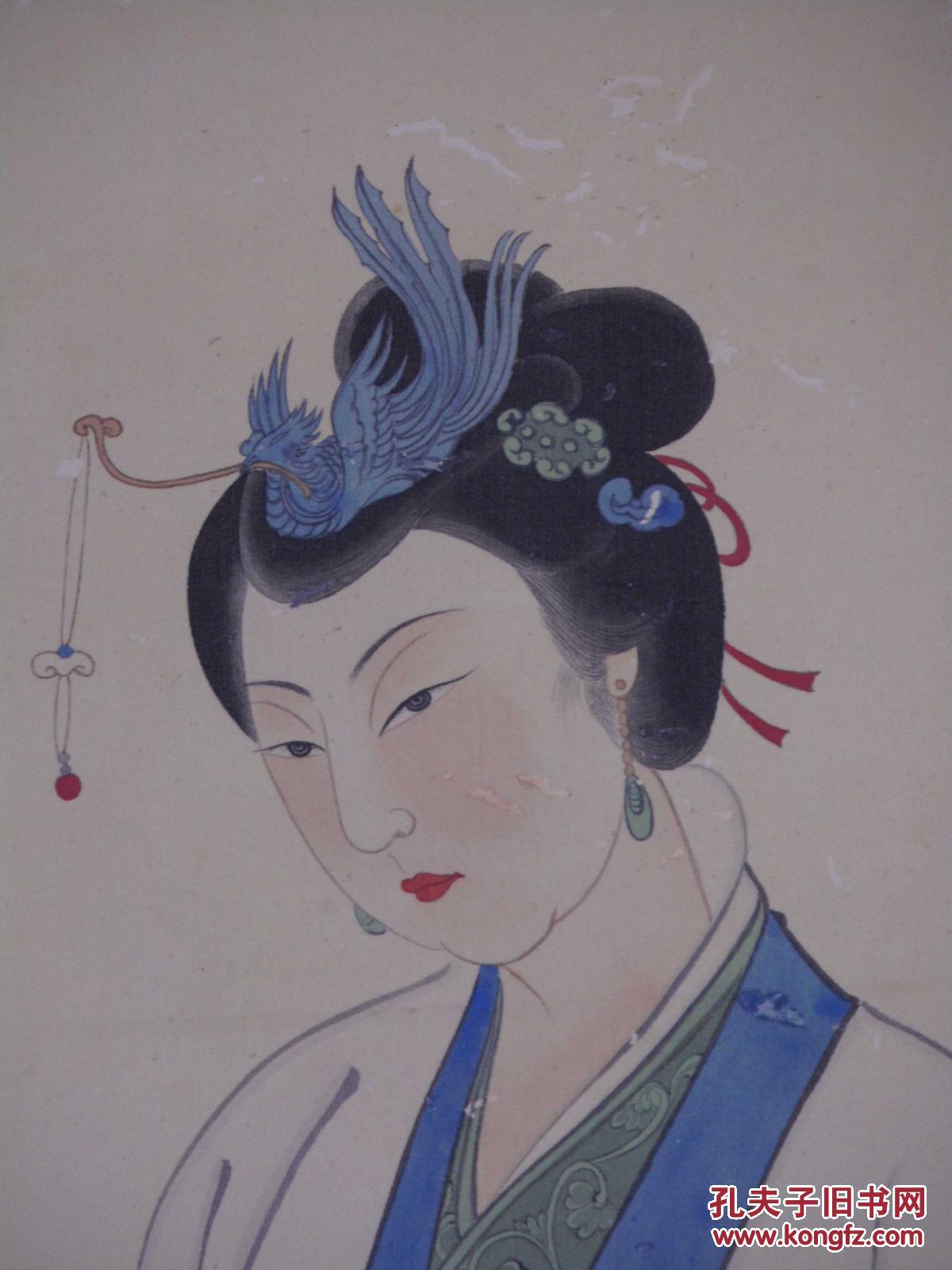 张大千绢本工笔人物立轴老画中国画古代近现代著名画家张大千人物仕女