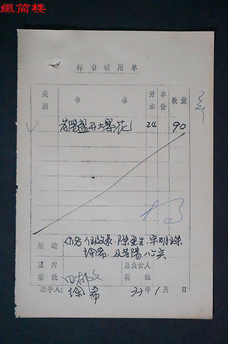 azd14110125徐希 手书样书领用单三件,邵宇签批样书领用单两件,陈惠冠