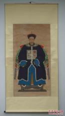 清代太学生穿戴暖帽吉服 b>祖宗 /b> b>画像 /b>一轴(已重新揭裱,可
