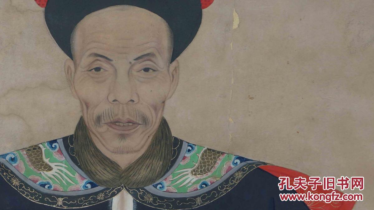 【清代工笔重彩人物像】清代太学生穿戴暖帽吉服祖宗画像容像1轴(已