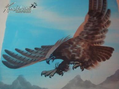 文革精品 手绘水彩画 【鹰击长空】 88*40cm 包老保真