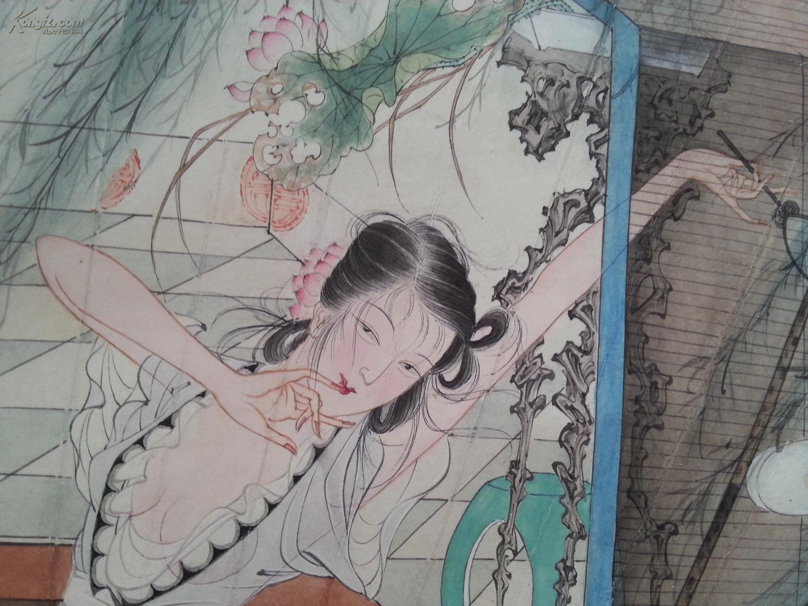 胡也佛民国时画仕女画扇面真迹