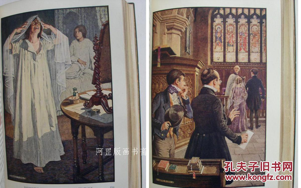 《简爱》1927年真皮精装本著名桑格斯基装帧小牛皮封面插图本16幅彩色