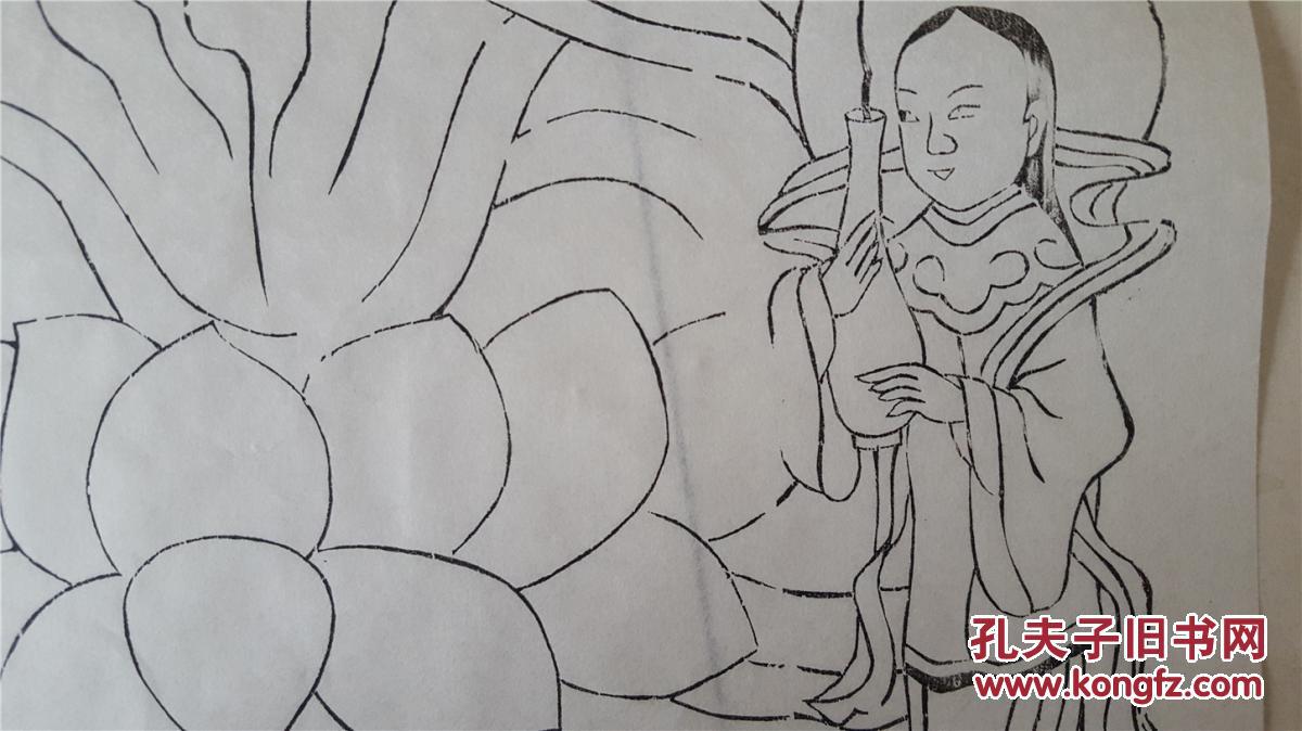 文物级清代版杨家埠木版年画社早年印版画*观音菩萨线稿*仅此一张