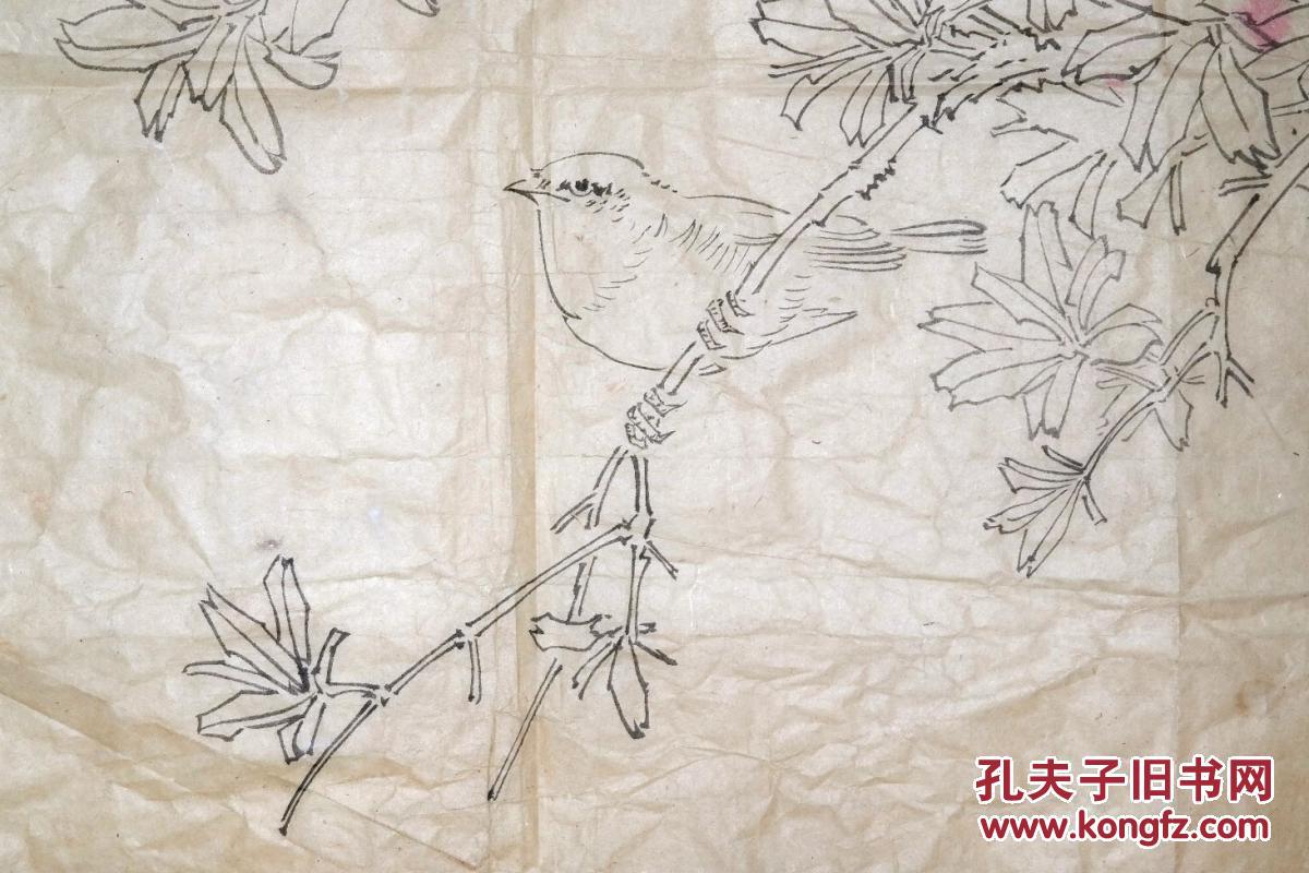 已故北京中国画院副院长◆于非暗《手绘白描花鸟画●写生画稿》旧软片