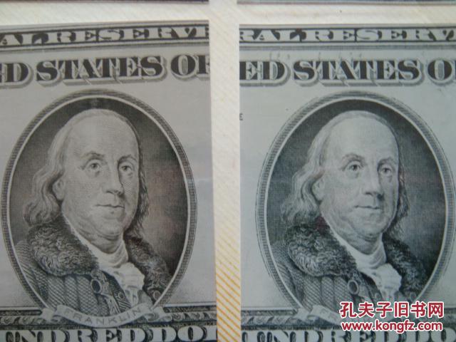 100美元真假比较图片《十分少见全是照片纸》