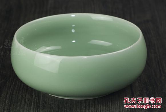 龙泉青瓷弟窑梅子青仿古笔洗烟缸陶瓷毛笔水盂文房四宝书法笔洗书房