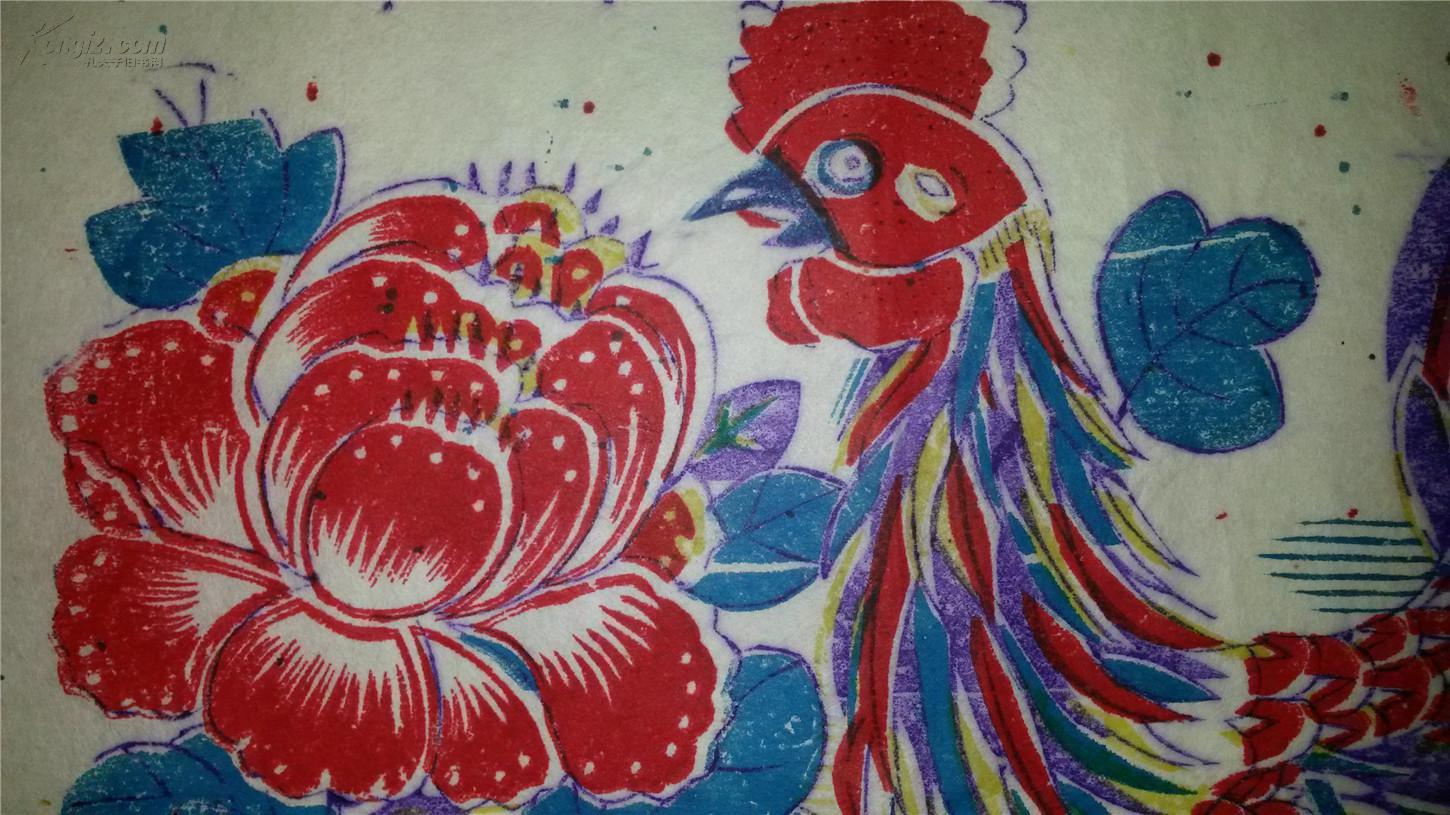 杨家埠木版年画版画大全之054,055*雄鸡报晓一对