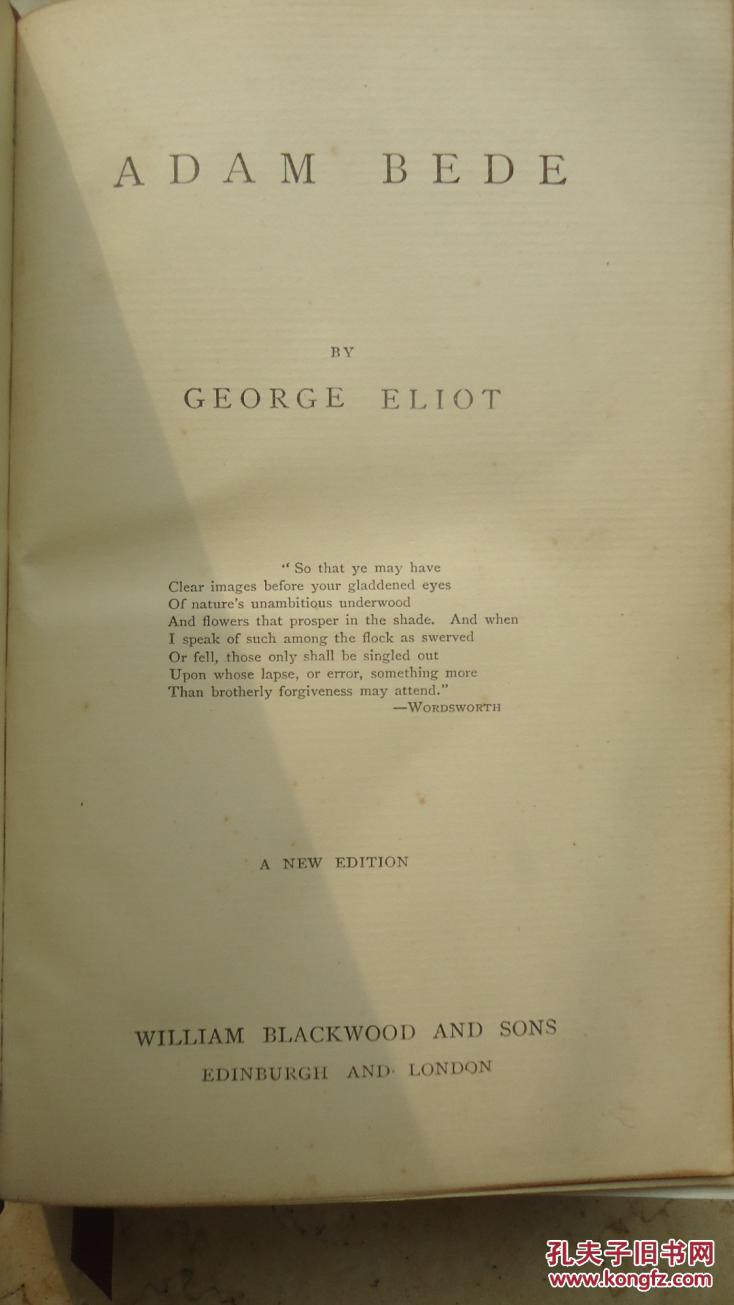1876 年george eliot - adam bede 乔治艾略特名著《亚当贝德》珍贵