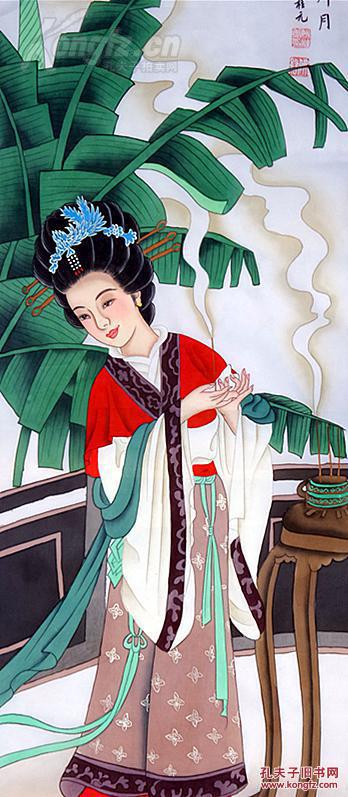 中国工笔画协会理事/ 山东美协会员/ 姚@桂@元工笔绢本仕女人物得意
