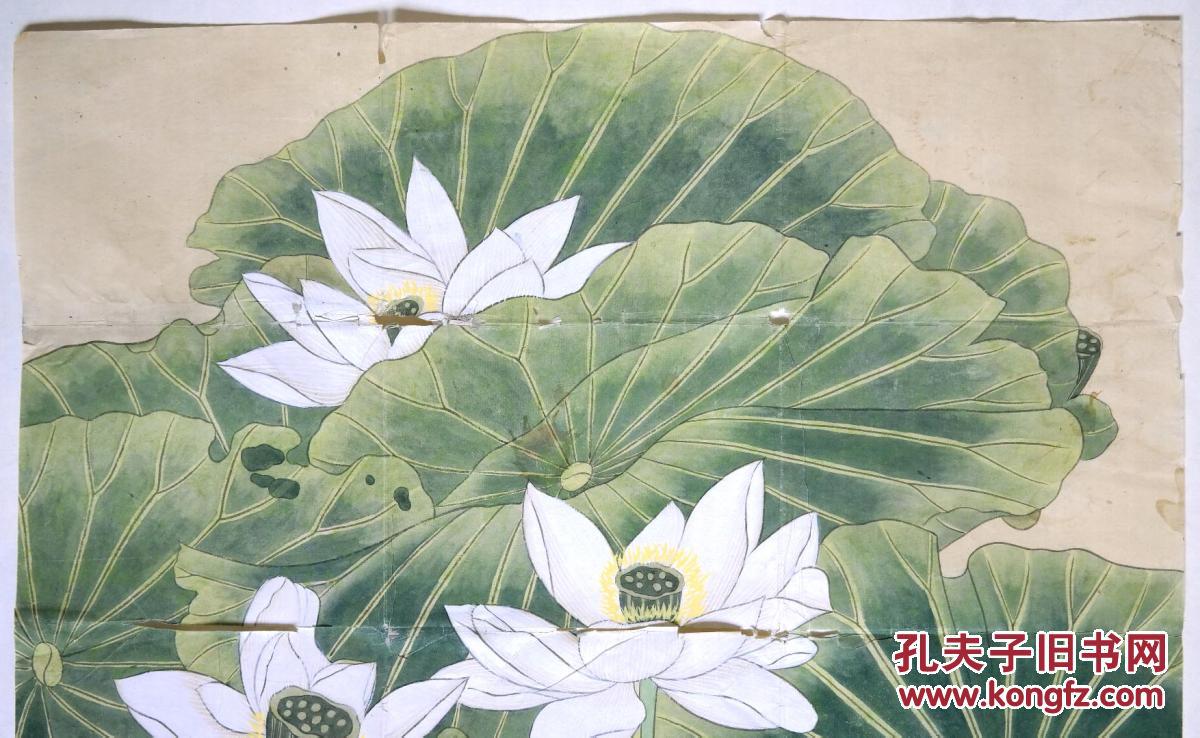 《工笔重彩花鸟画●鸳鸯荷花图》旧软片◆当代"金陵画派"手绘名人旧图片