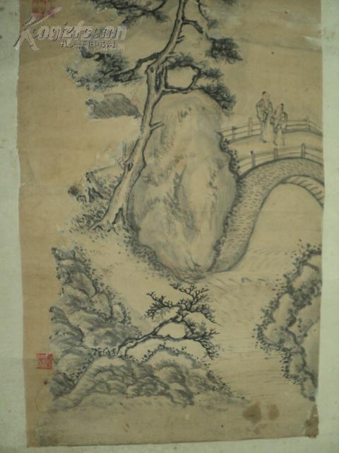 保真包老罕见:清代或者民国山水人物画一张-不知道是哪个古代名画家画图片