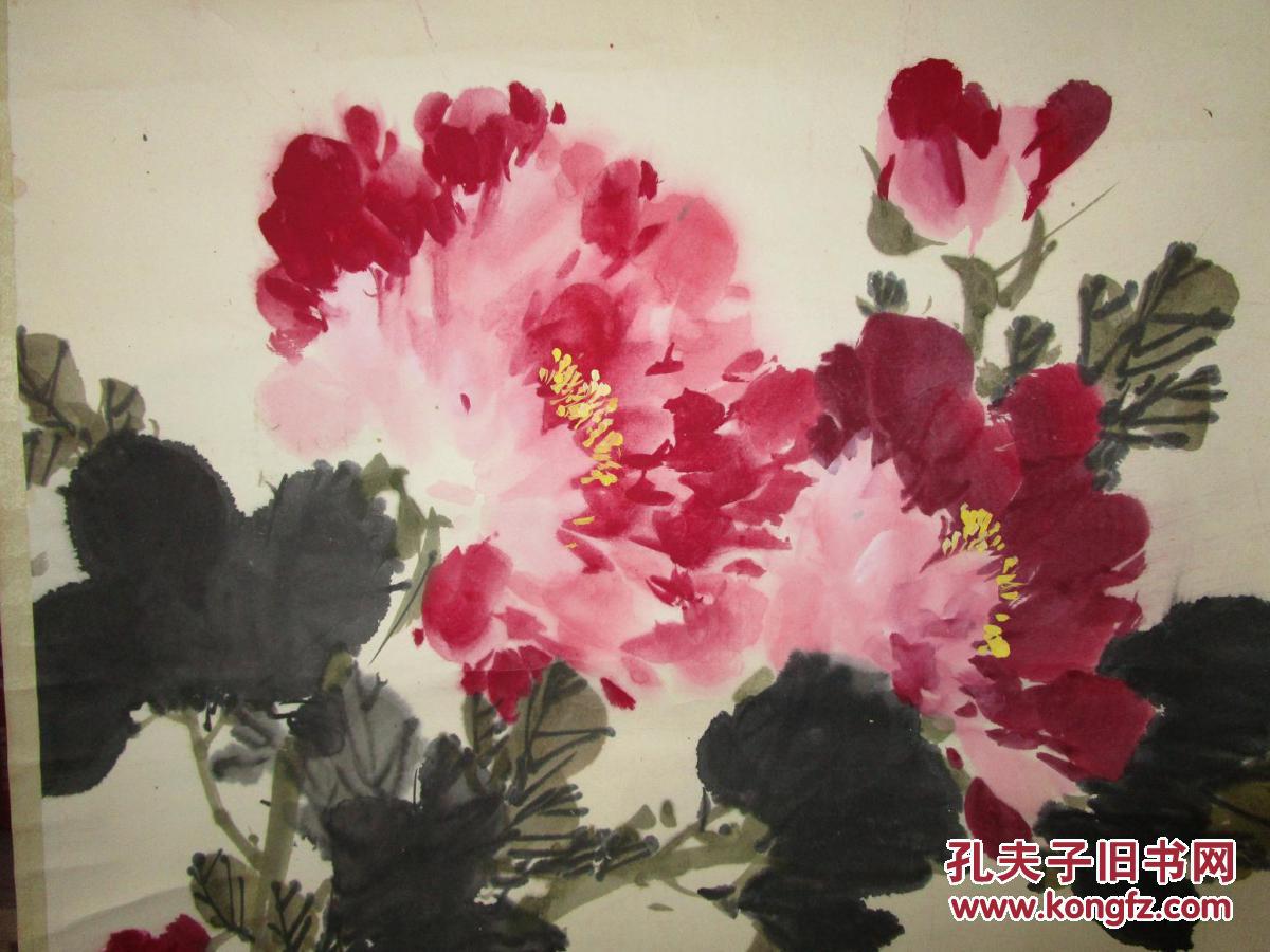 武汉美术家协会副主席程生达国画(牡丹图)立轴一件 原装原裱 9品 包