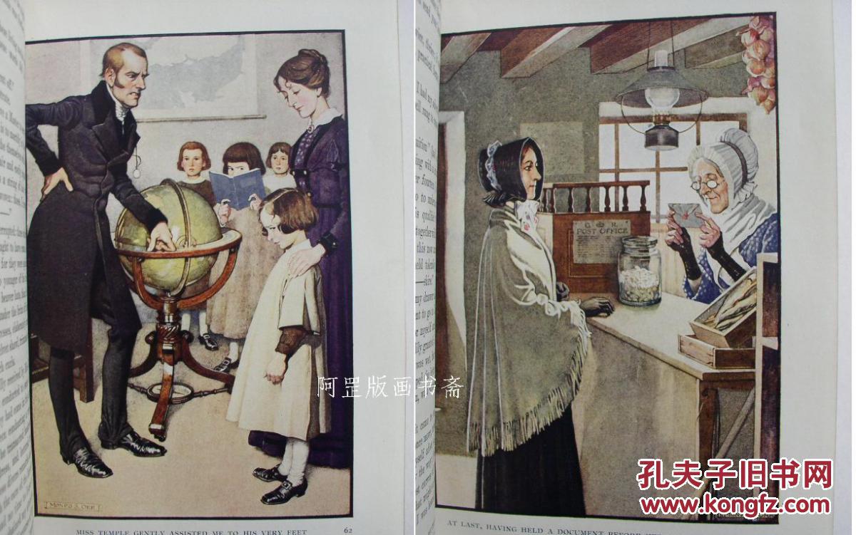 《简爱》1927年真皮精装本著名桑格斯基装帧小牛皮封面插图本16幅彩色