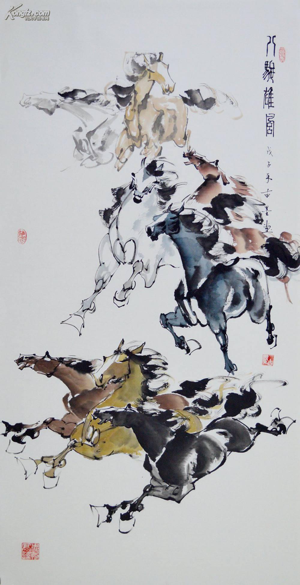 四尺整张国画马作品《八骏雄风》606
