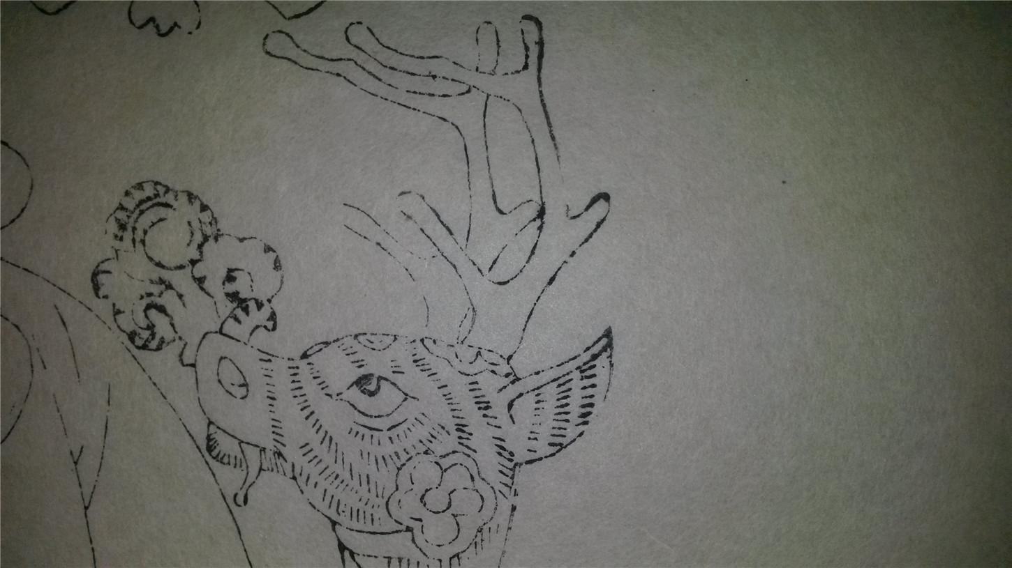 画店80年代存样线稿*木刻木版年画版画*鹿鹤寿星*