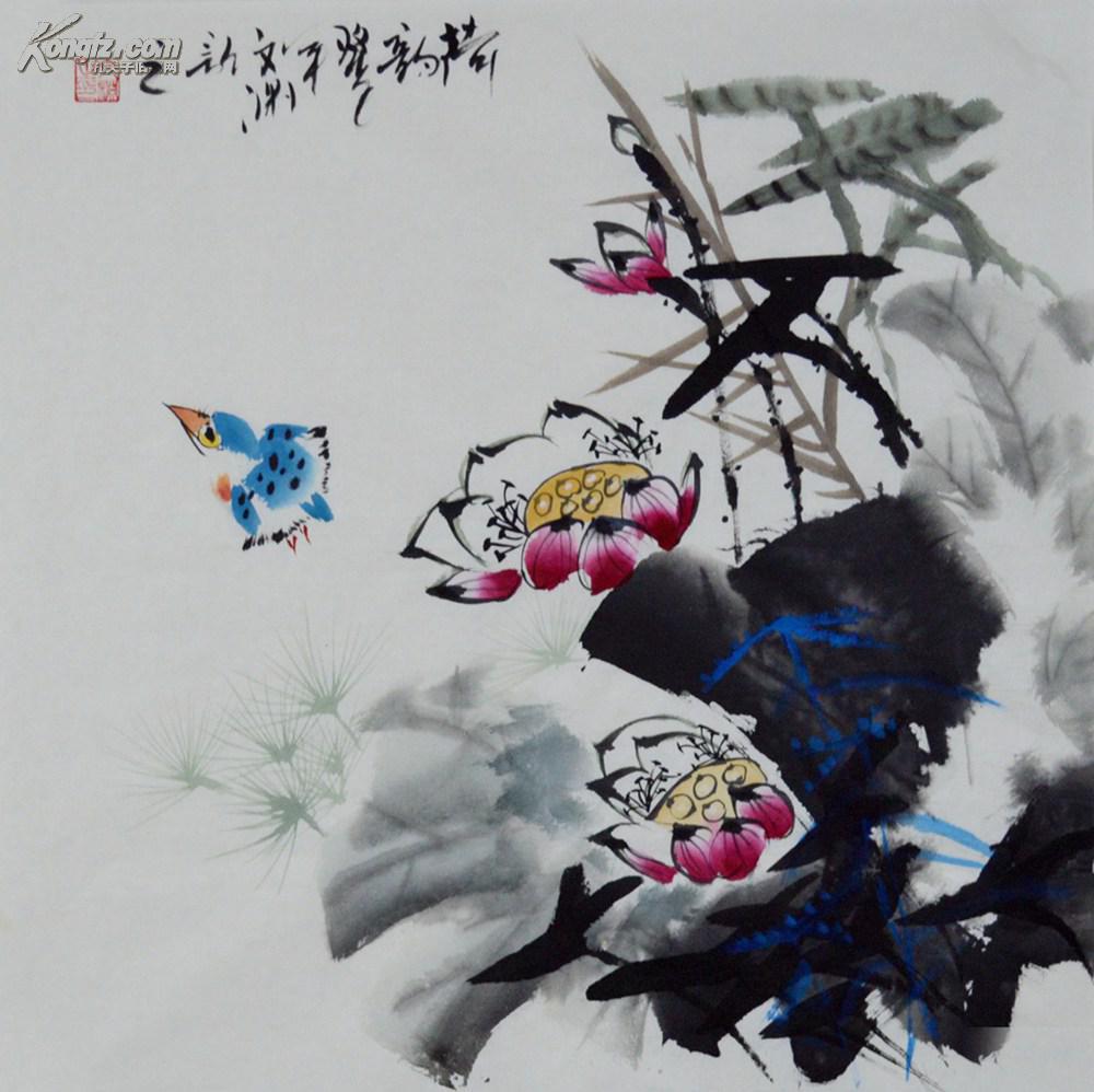 三尺斗方水墨写意花鸟画《荷韵》hn1663 拍品编号:25412998
