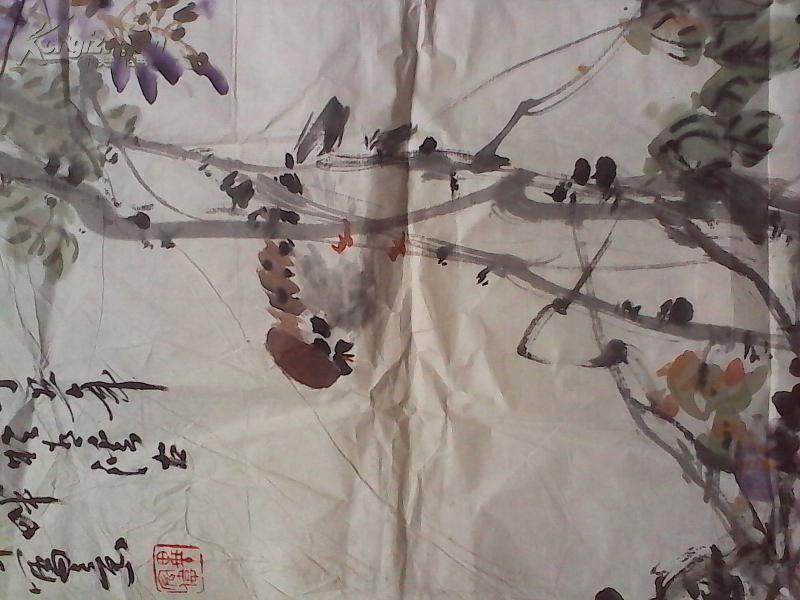 岳石尘弟子,著名花鸟画家毕宏伟 【花鸟画【65x35公分】