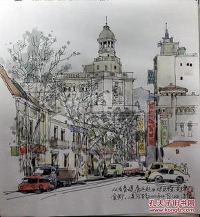 天津小洋楼---劝业场金街街景2手绘稿