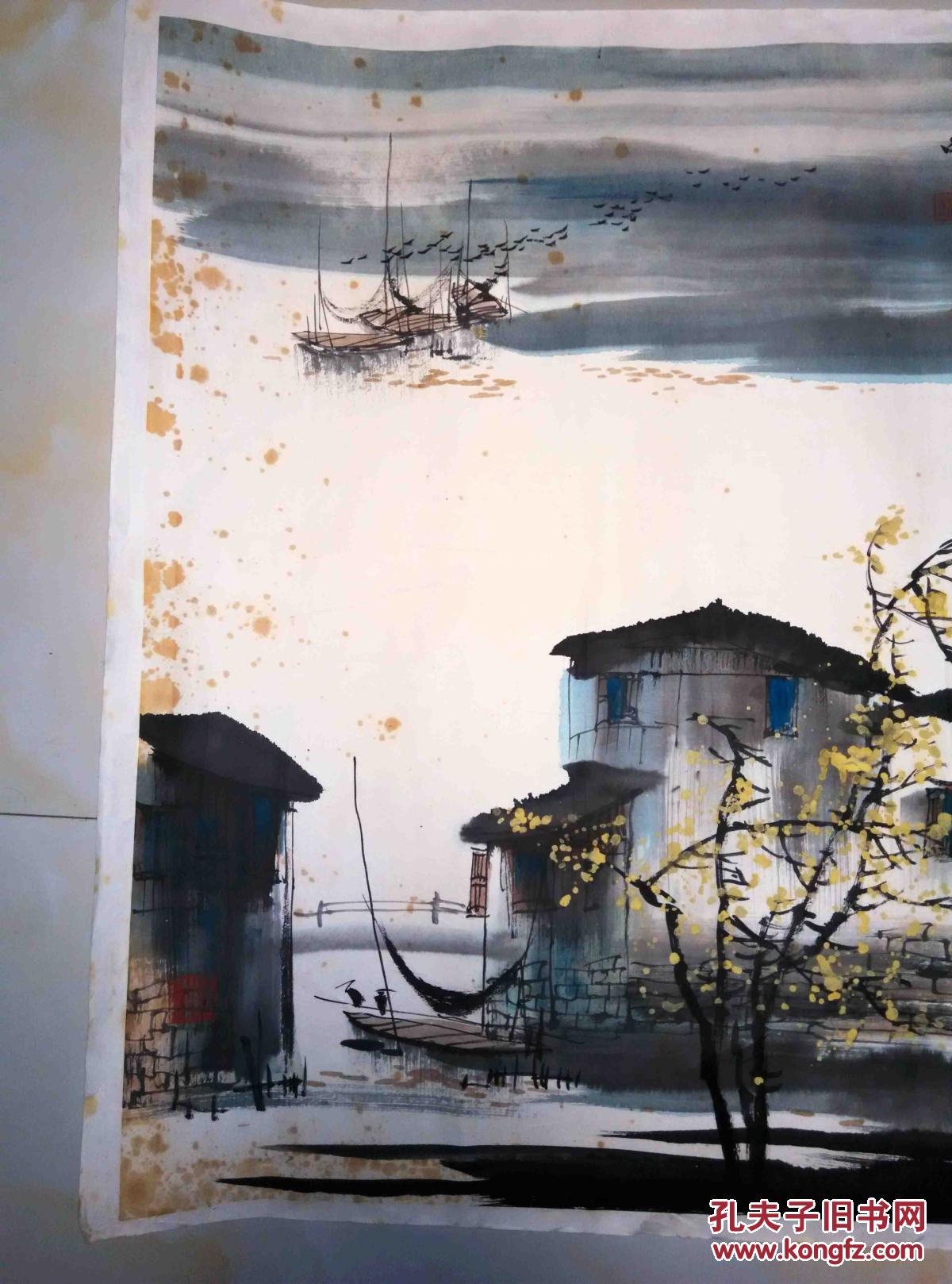 苏州书画院副院长顾荣元江南山水画 裱片 《秋风》【59*59厘米】