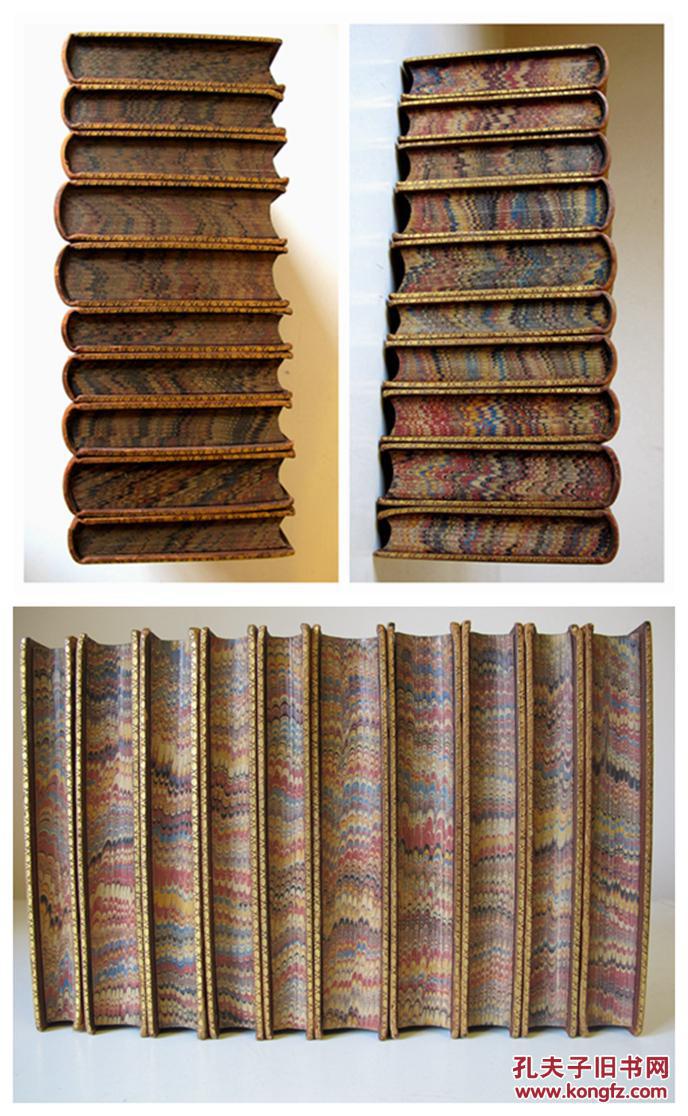 1853年全皮烫金书脊竹节三面书口大理石纹铜版插图本英国桂冠诗人《骚