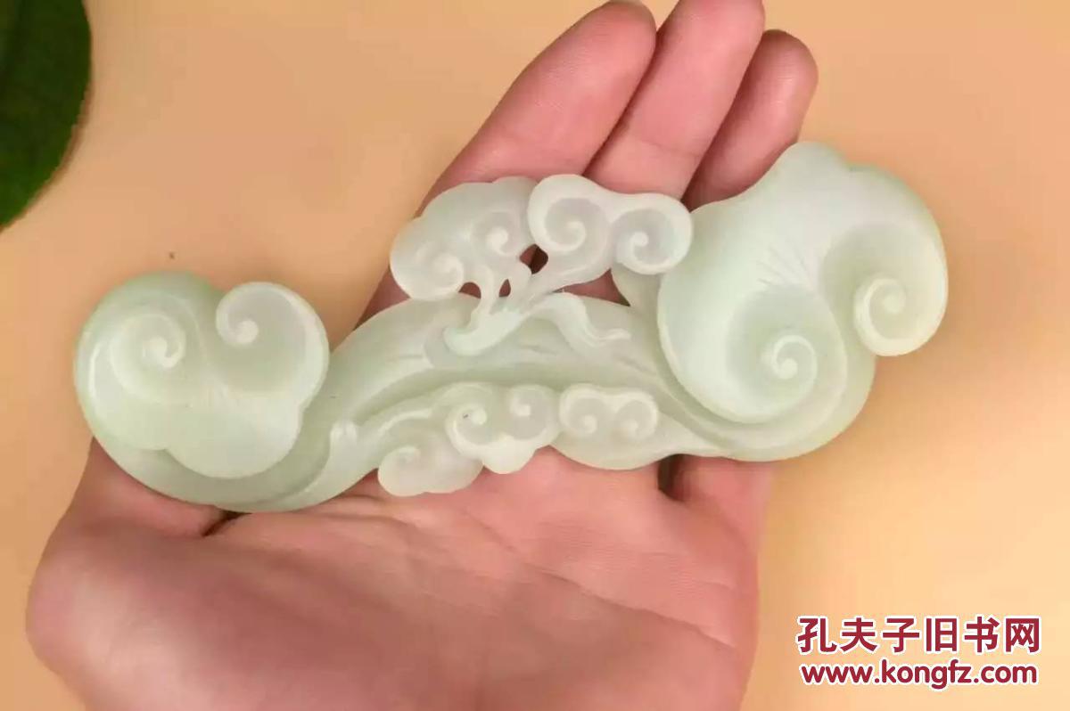 玉器和田玉俄料白玉(微青),玉如意摆件