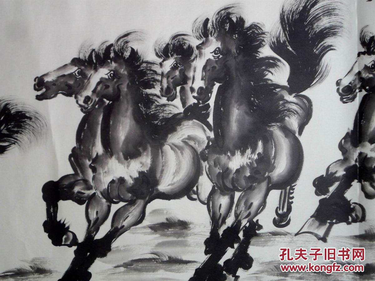 手绘真迹国画阳鸿港马到成功手卷