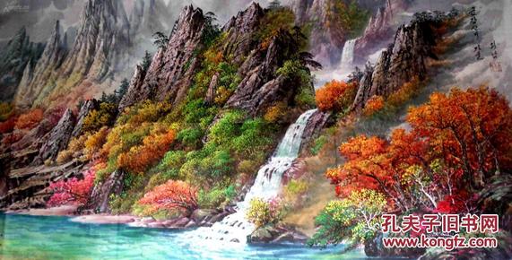 朝鲜名家丙烯油画 金光赫 壮丽山水图 手绘真真迹!
