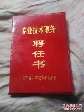 专业技术职务——聘任书 ( 山东省科学技术干部局)