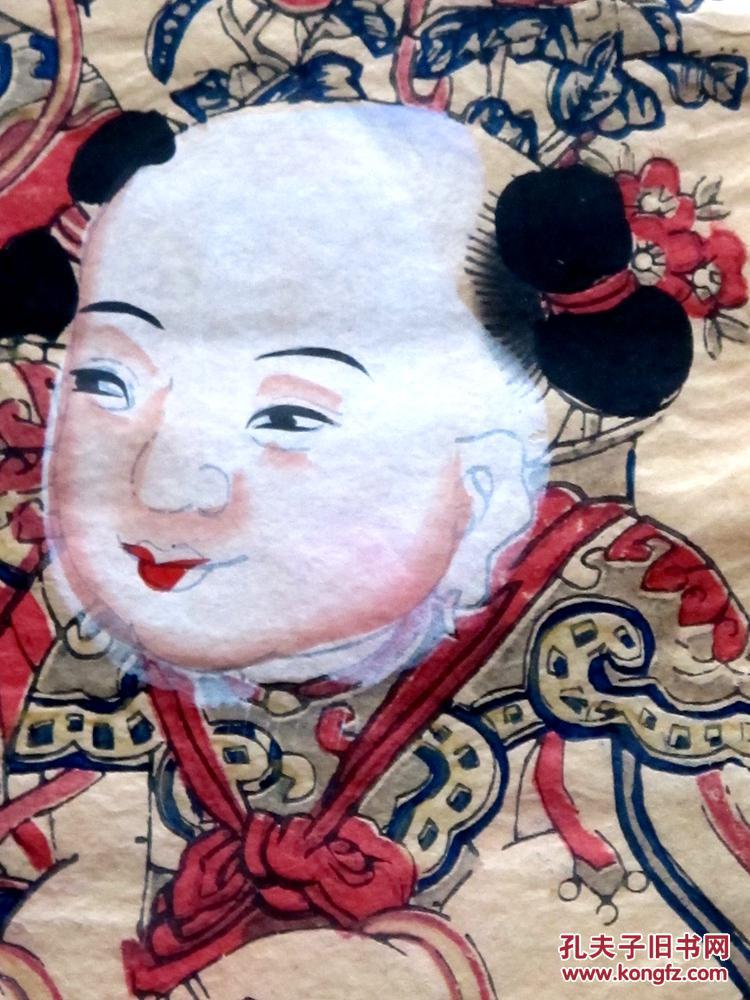 德国私人收藏全品清末民国��套色木板年画《年画娃娃》两幅一对/43x27