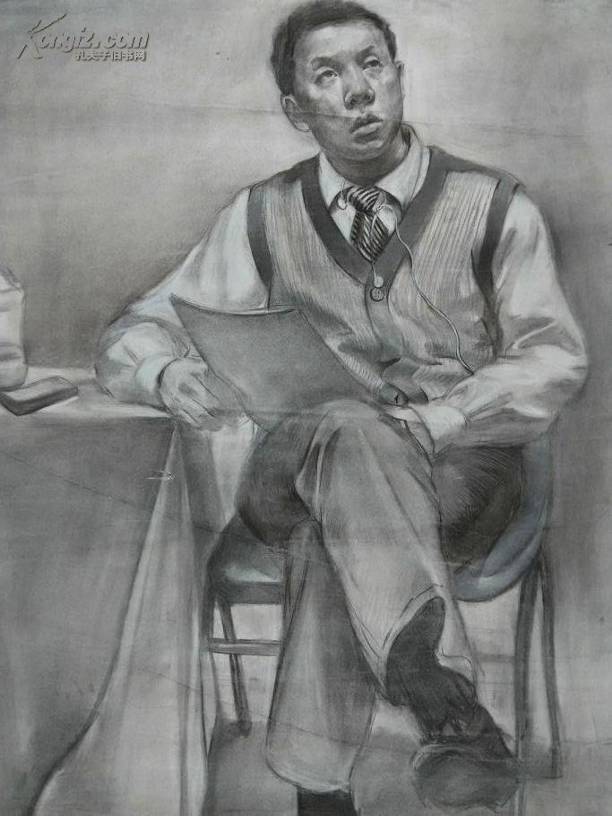 著名画家教授人物画素描坐着的男人中国书画家联合央美陈年作品uwpsw