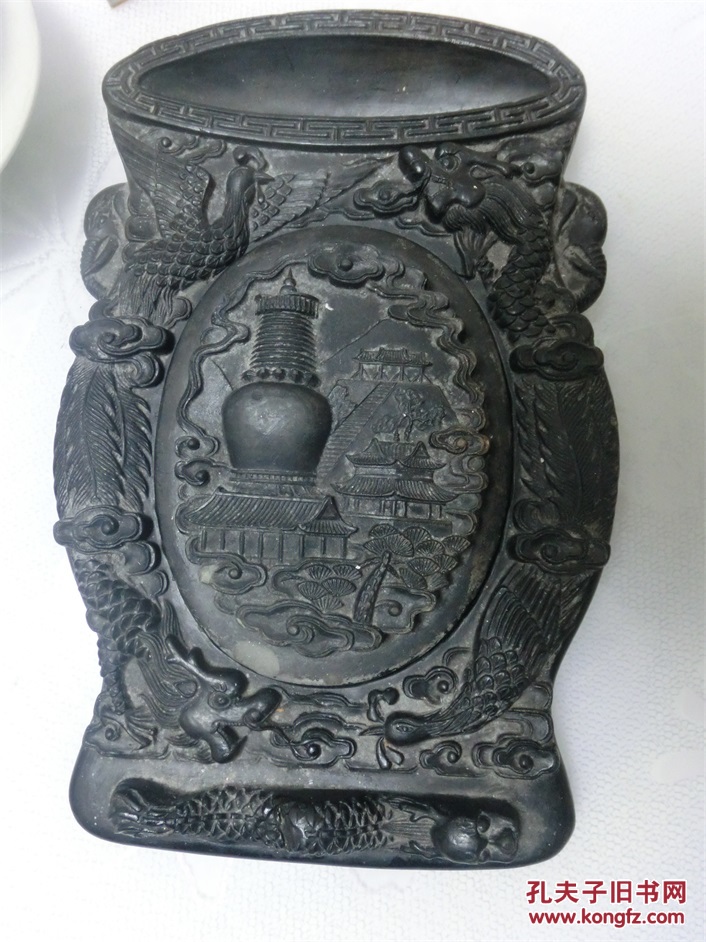 点击图片查看详情 砚台的原理_五台山风景之龙凤砚台,陶砚,砚台上下同雕龙凤各一对 砚底巧妙的设计了以龙为形