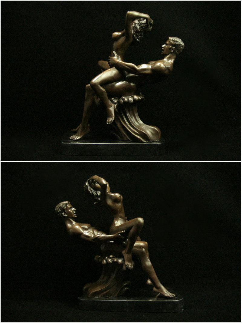 欧洲青铜老雕塑 nino oliviono的作品《春宵一刻》大理石台座 全重达