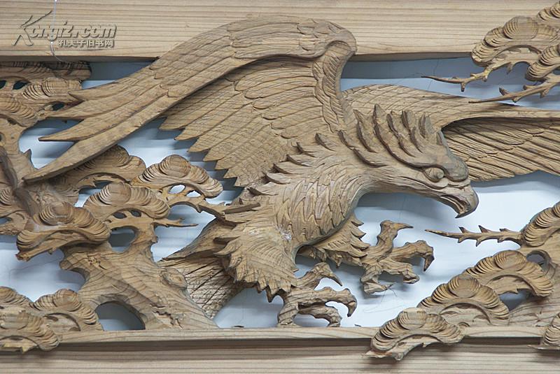 大鹏展翅 镂空双面雕花板 老木雕